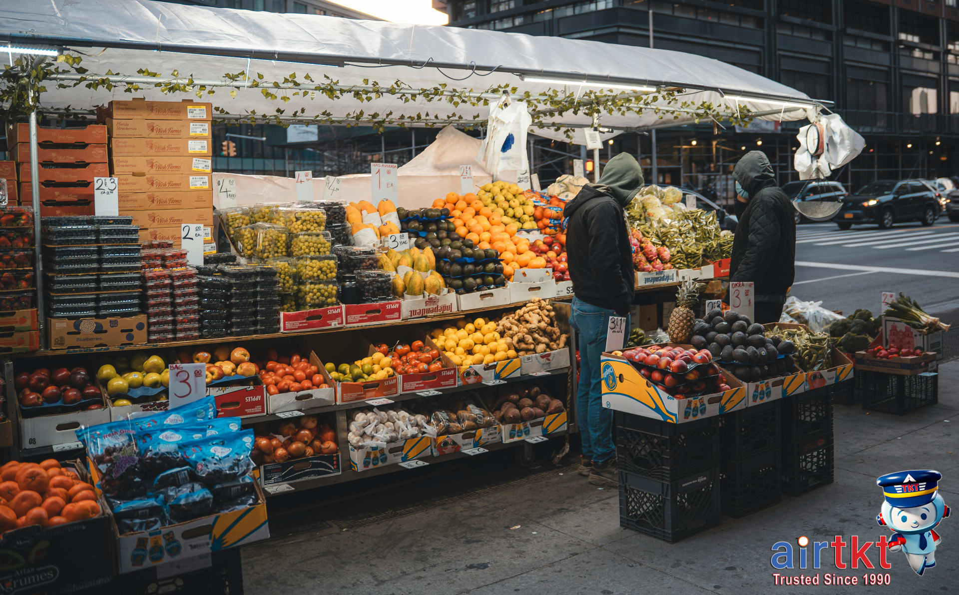 Queens bustling street market near New York City with fresh produce