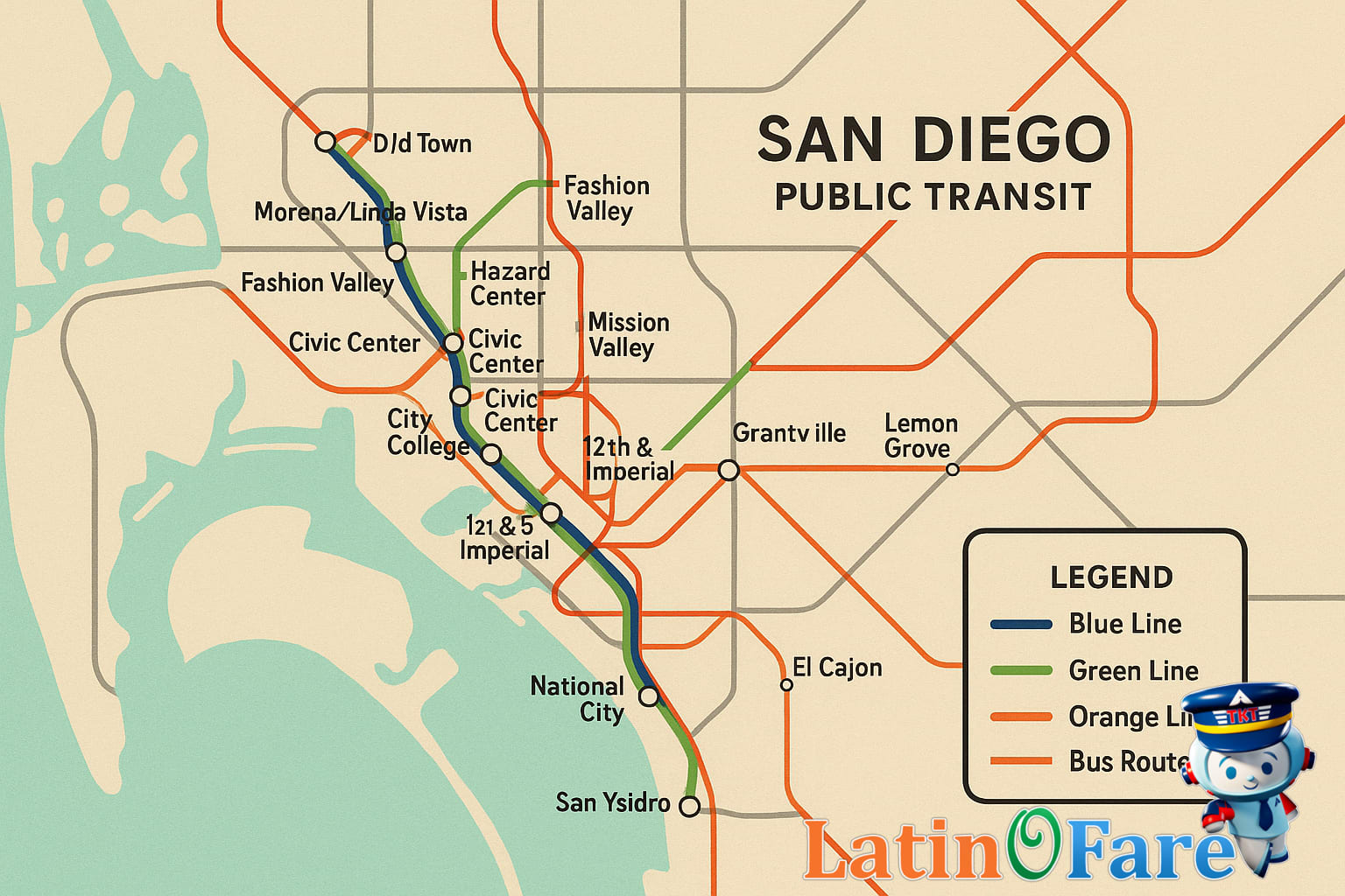 San Diego trolley and bus routes guide for affordable public transit around the city.