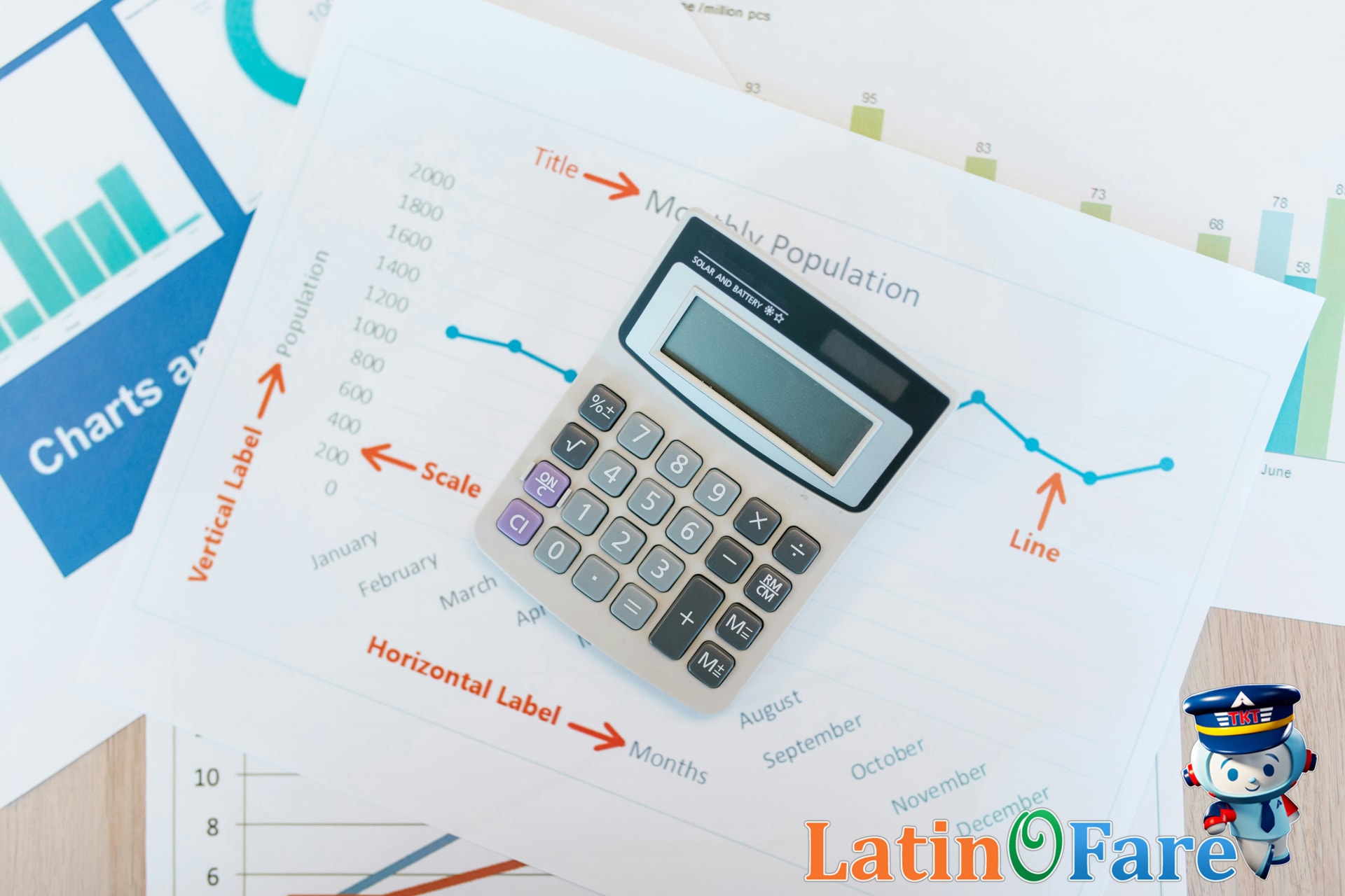 Calculating travel budgets with a calculator and printed airfare chart for cheap flights