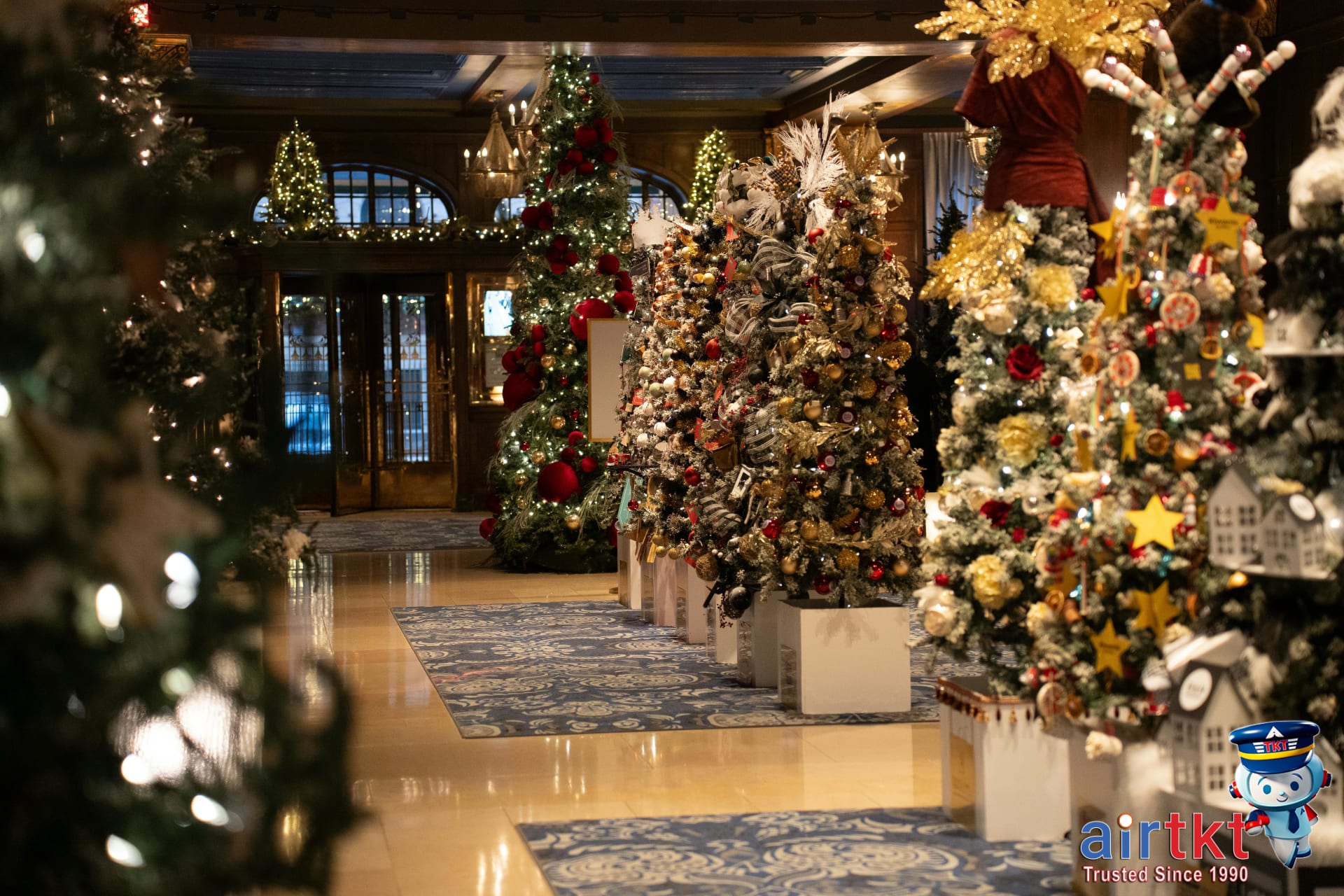 Festive NYC hotels near Thanksgiving parade route decorated for holiday season