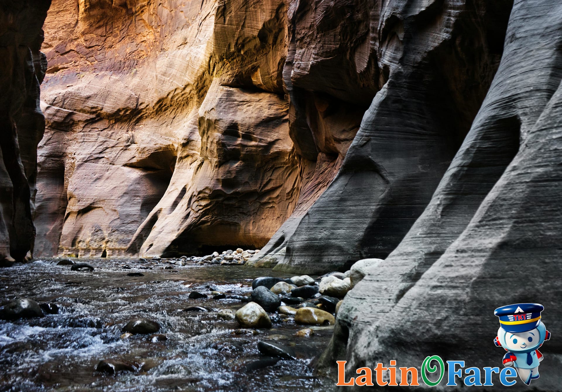 Adventurers hiking The Narrows trail in Zion National Park, Utah Mighty 5 road trip
