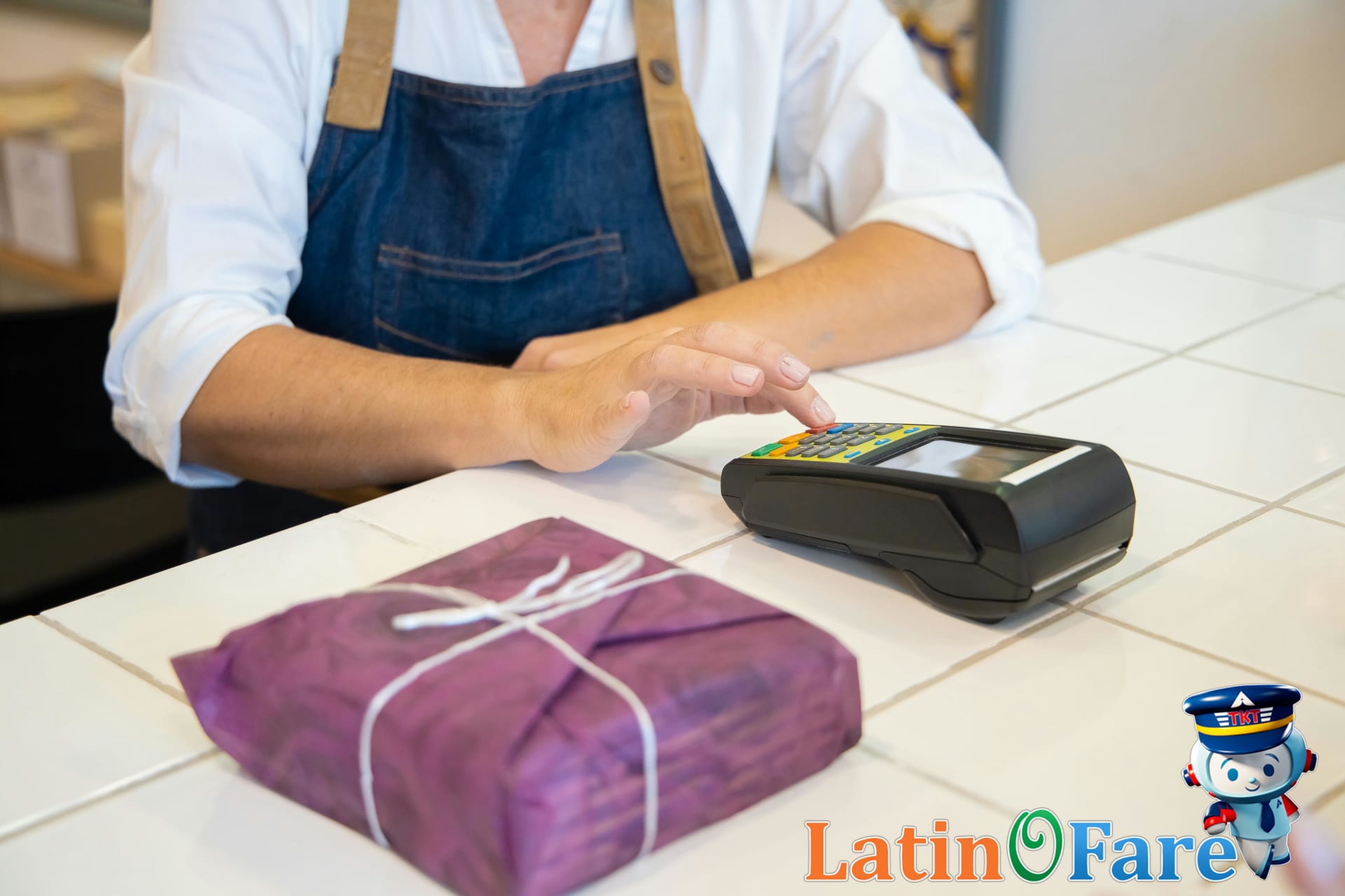 Traveler checking VAT refund status on mobile app after shopping in store abroad