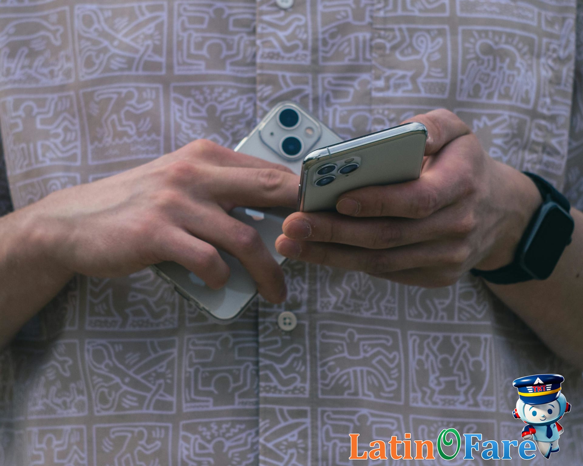 Hands comparing hotel rates on two smartphones for price matching accuracy.