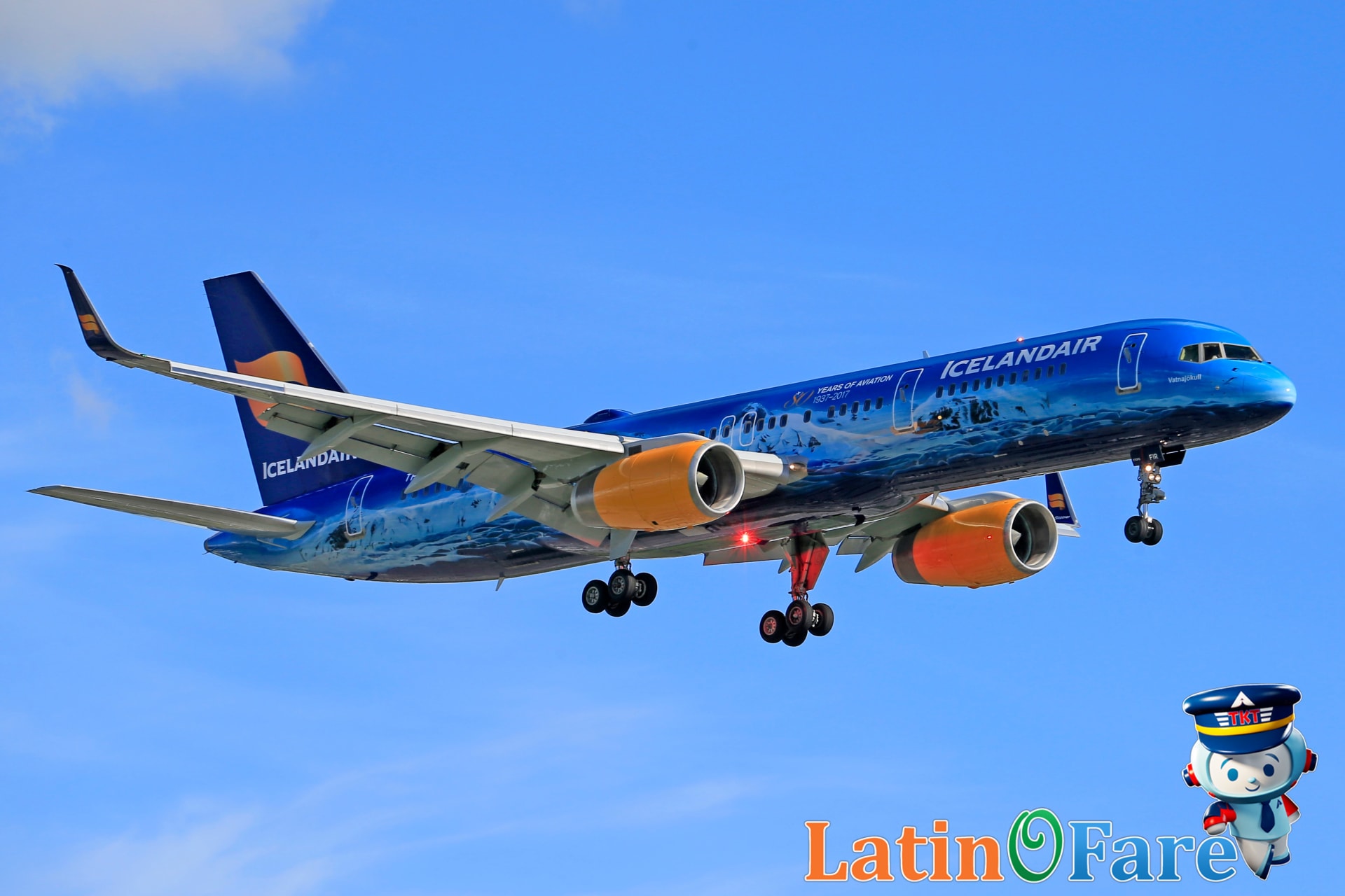 Icelandair airplane at airport gate promoting free stopover travel program