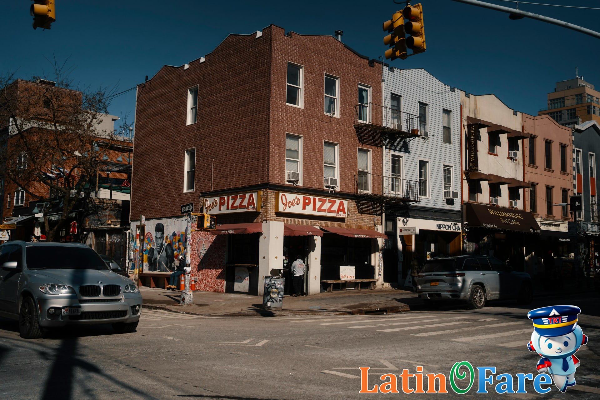 Popular NYC street food cart selling affordable pizza to budget travelers.