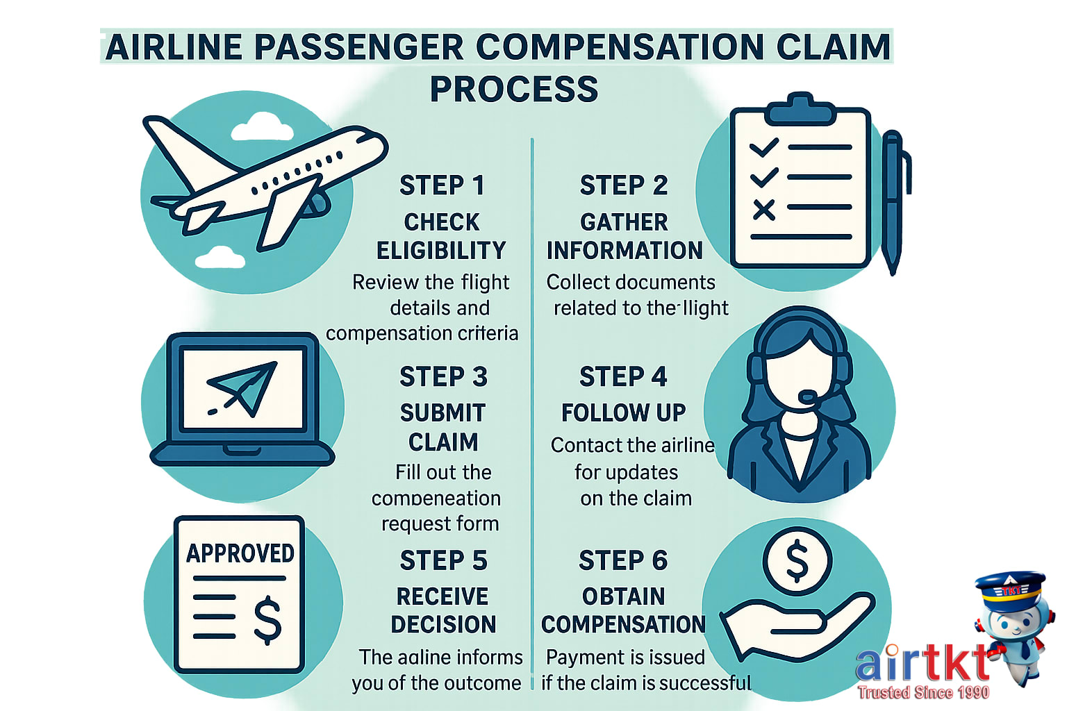 Infographic of airline passenger compensation claim steps clearly illustrated