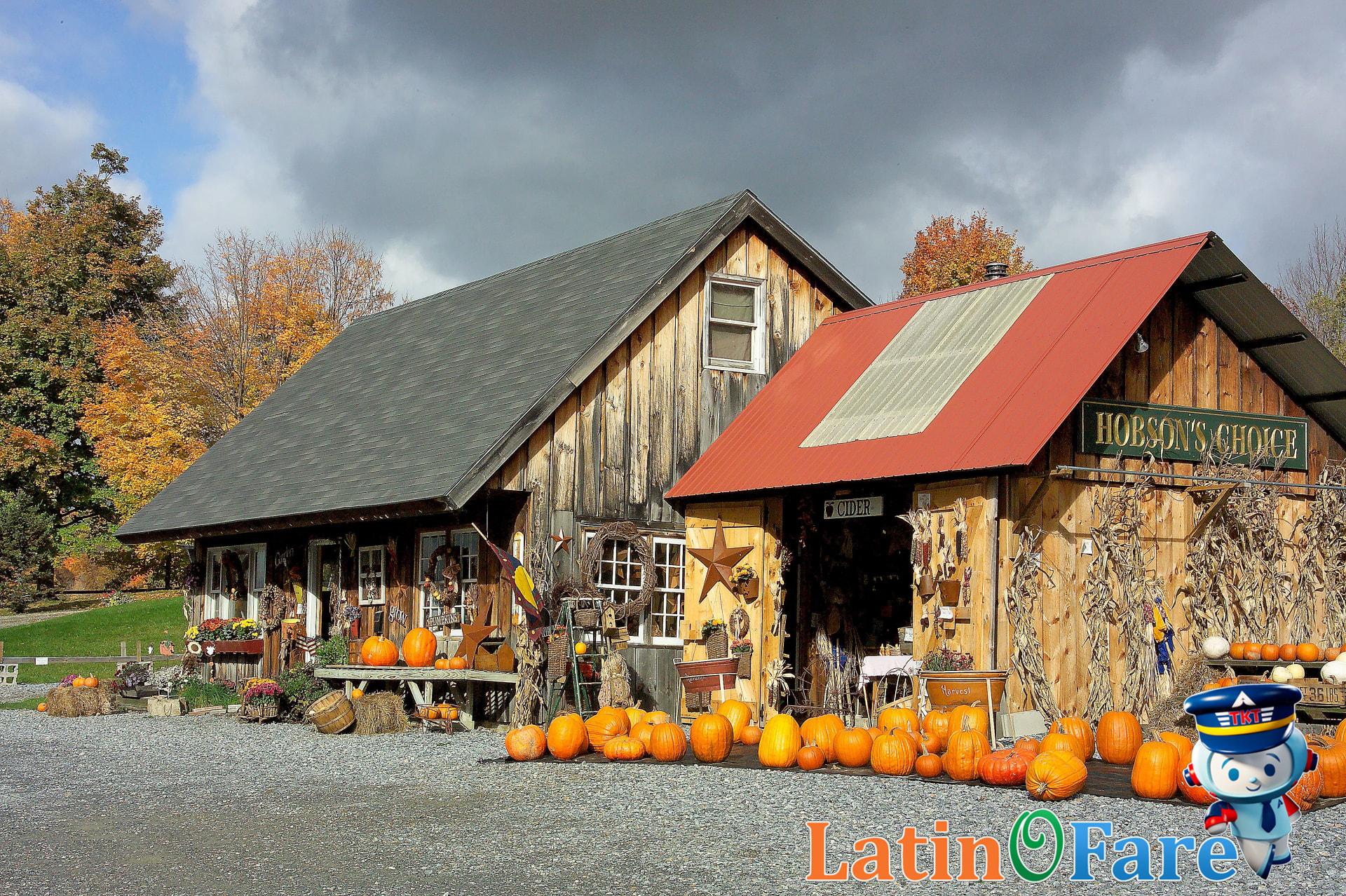 Pumpkin and apple fall festival scene in New England bursting with autumn colors and local charm.