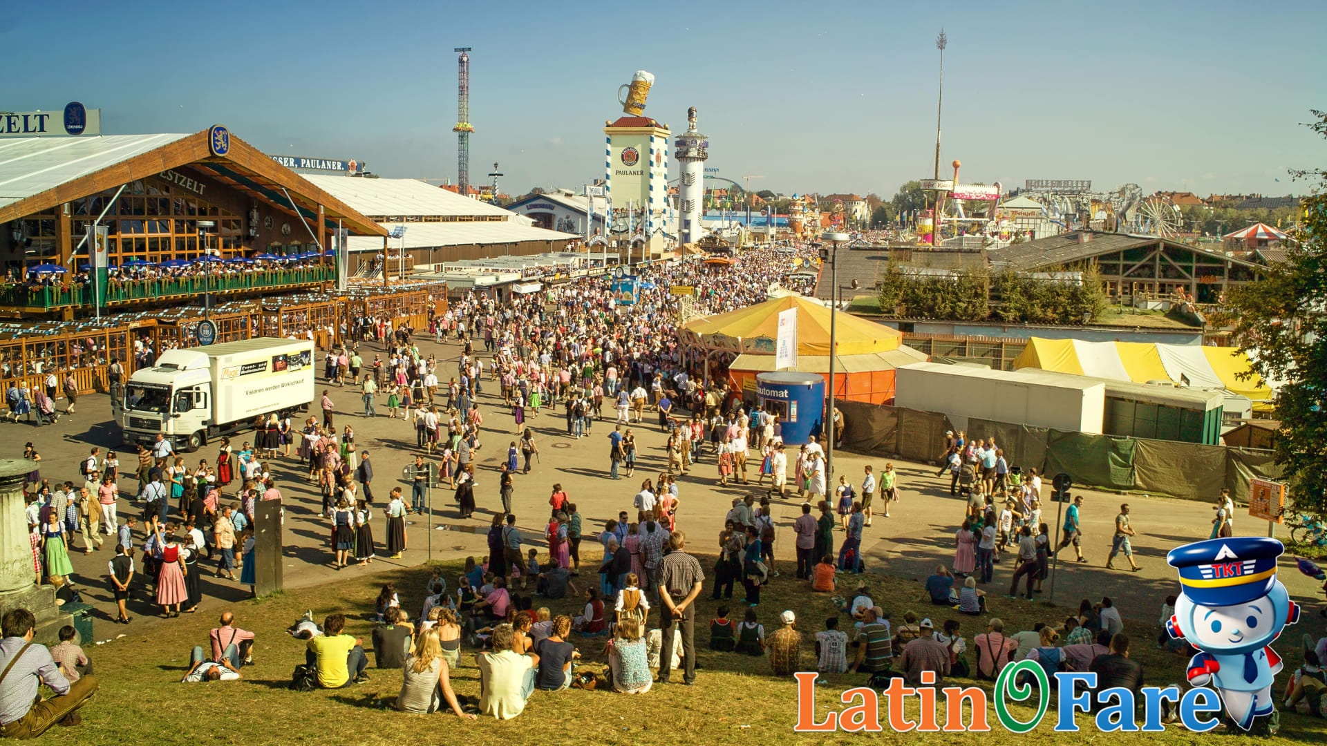 Crowds entering Oktoberfest Munich at festival gate iconic beer festival