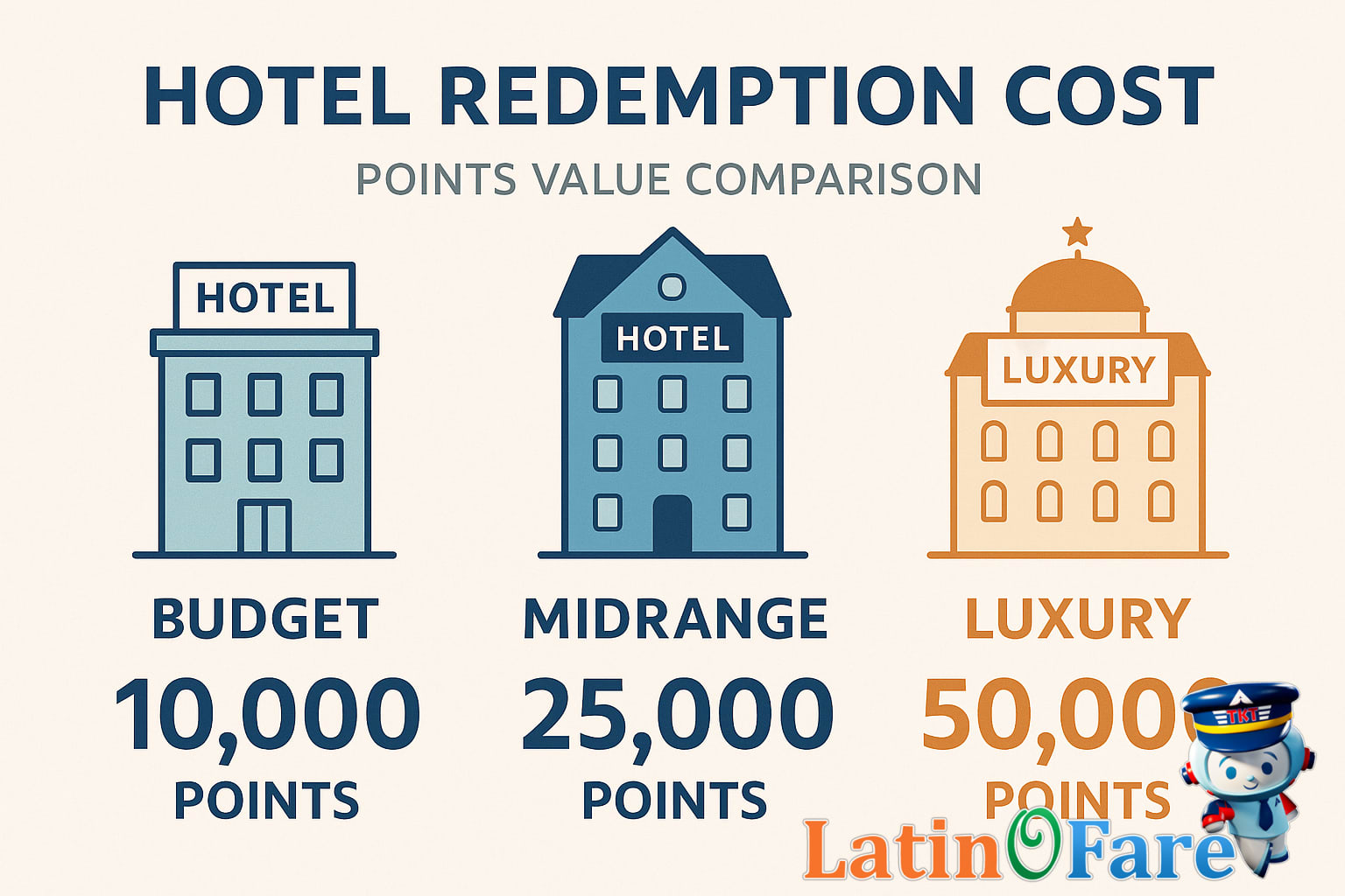 Infographic chart comparing hotel points redemption values and overall travel budget for three guest profiles.