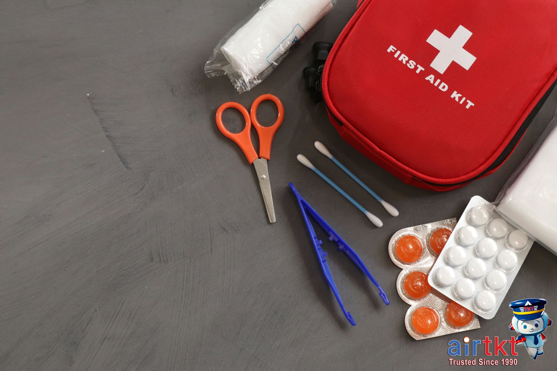 First aid and travel medicine kit essentials for kids travel.