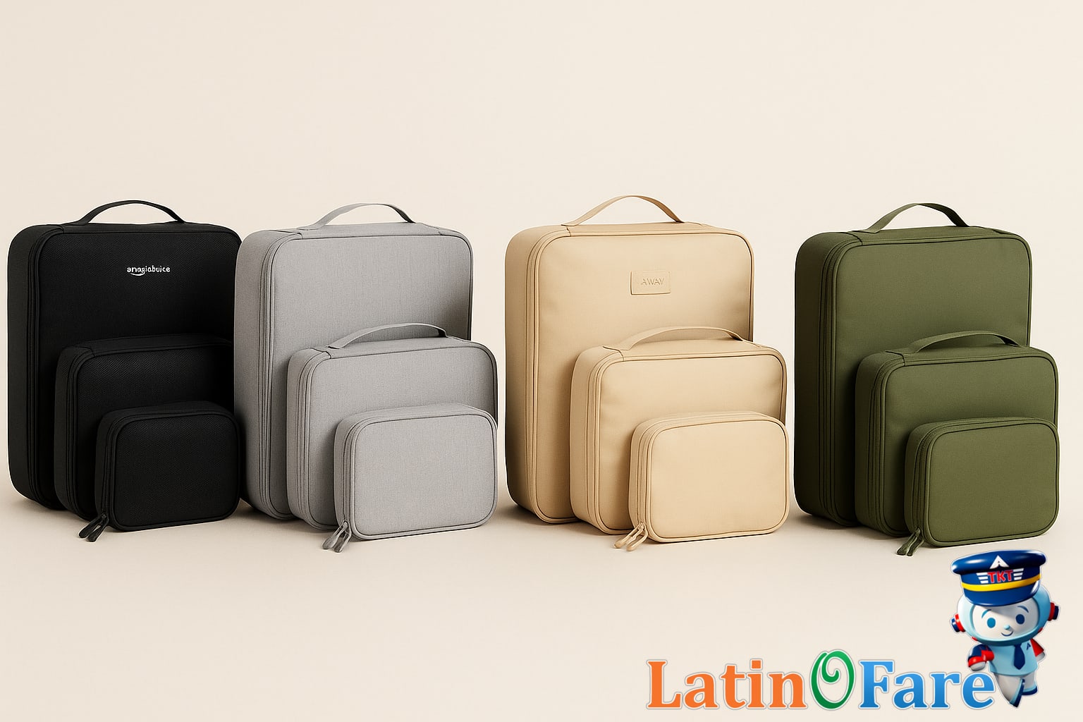 Visual comparison of budget, mid-range, and luxury packing cube sets with travel features