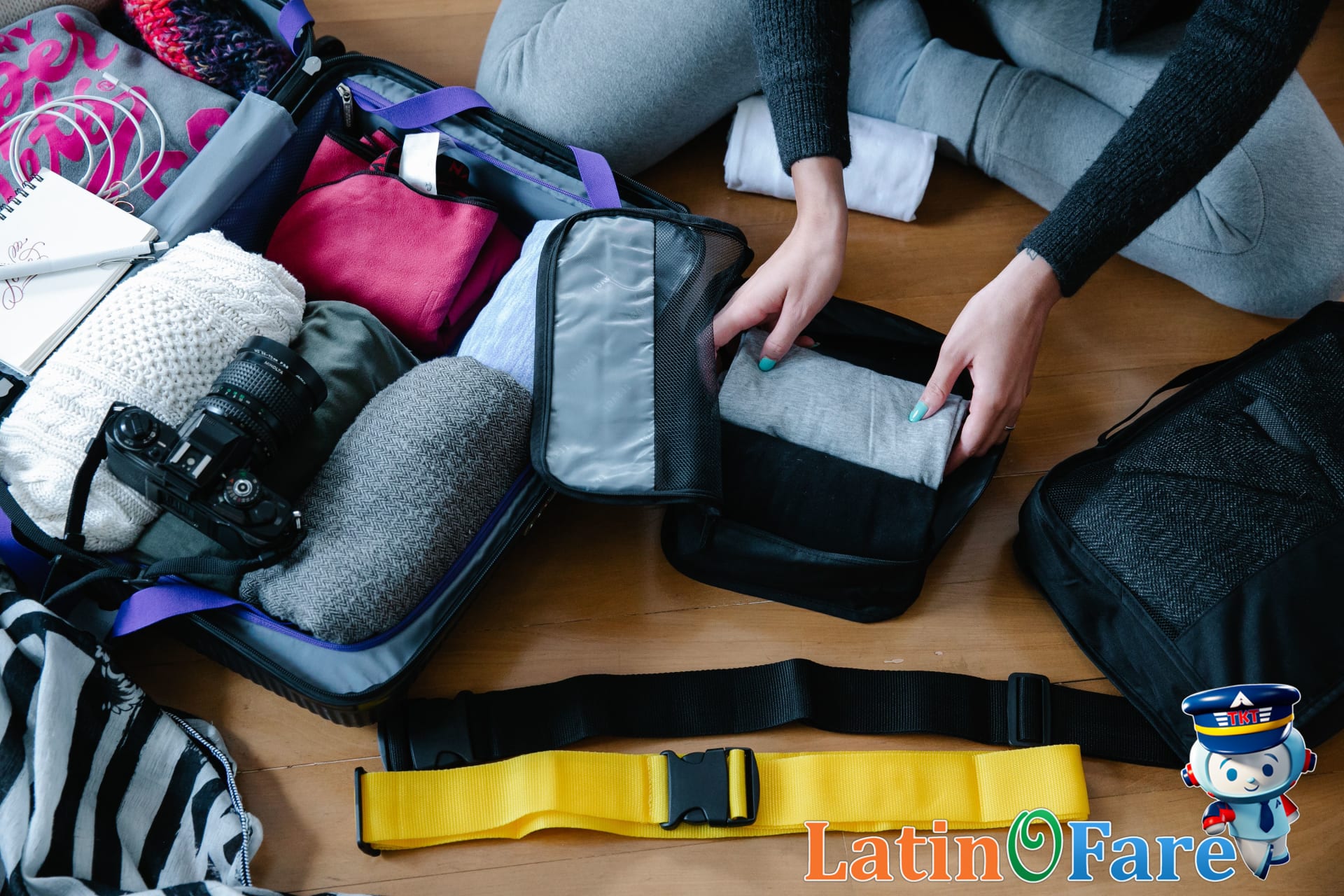 Traveler thoroughly cleaning and air drying packing cubes after an overseas trip