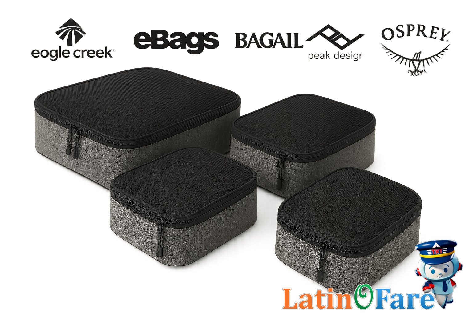 Top packing cube brands logos and products displayed for comparison by travelers