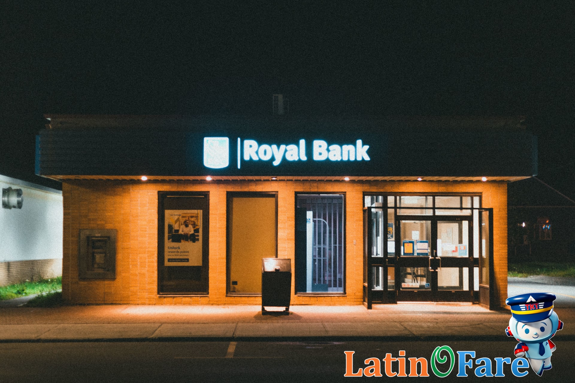 Exterior view of bank building representing safe 24/7 ATM locations abroad
