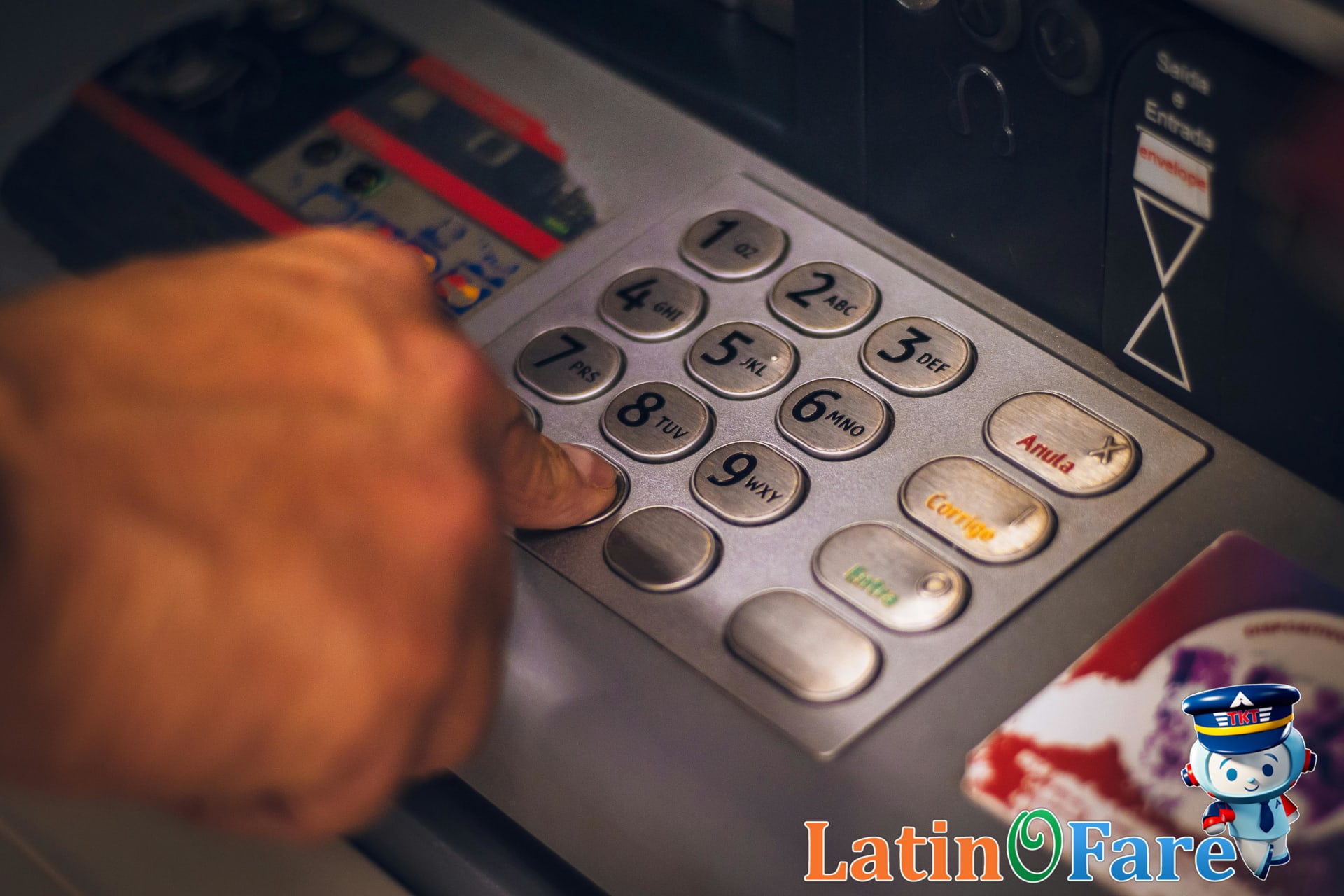 Traveler shielding PIN entry at ATM keypad for optimal security and ATM safety abroad