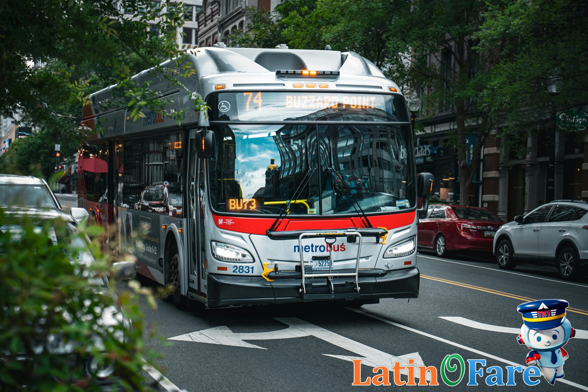 Metrobus navigating busy Washington DC streets, connecting tourists to major attractions without a car.