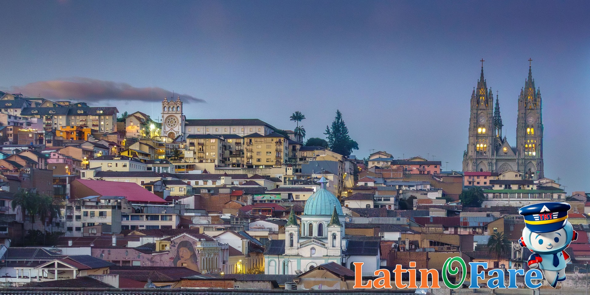 Quito Ecuador’s historic skyline illuminated at night, inviting new travelers to explore more after dark
