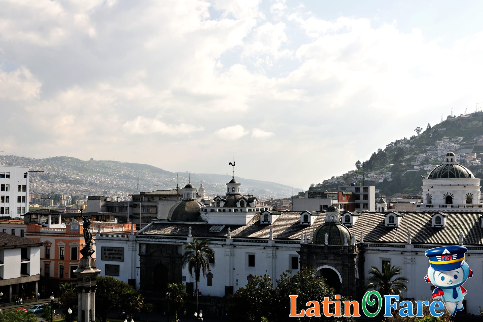 Panoramic view of Quito Ecuador historic center and Andes mountains during sunrise