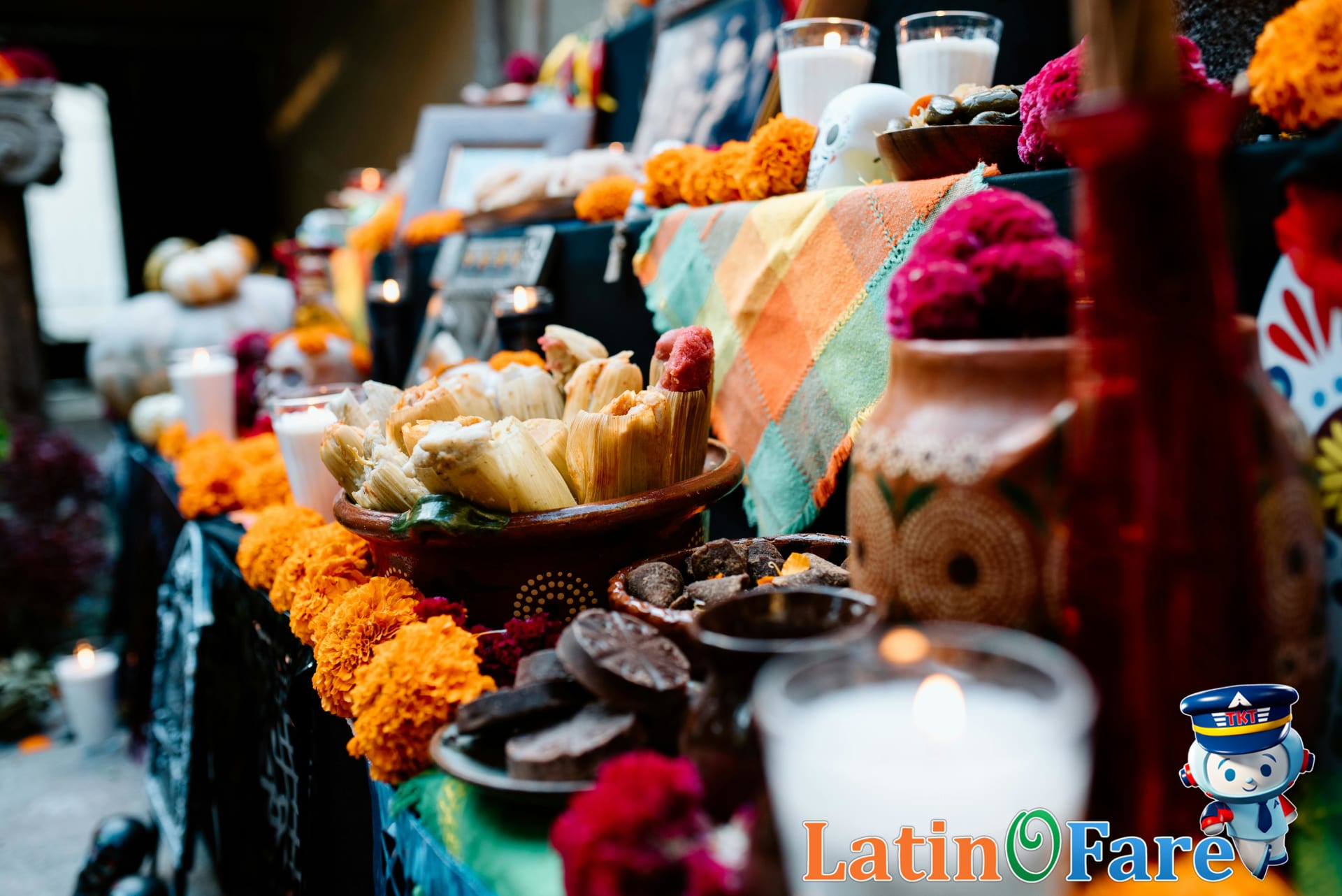 Traditional Oaxaca Day of the Dead altar decorated with candles and offerings for Día de Muertos