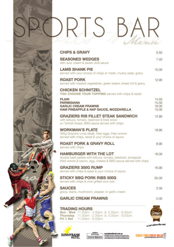 New Sports Bar Menu