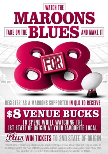 Maroons Supporters Receive $8 Venue Bucks