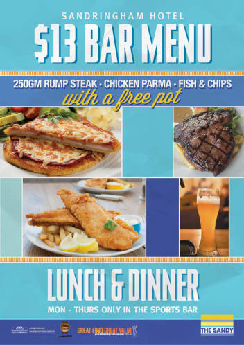 $13 Bar Meals Monday - Thursday