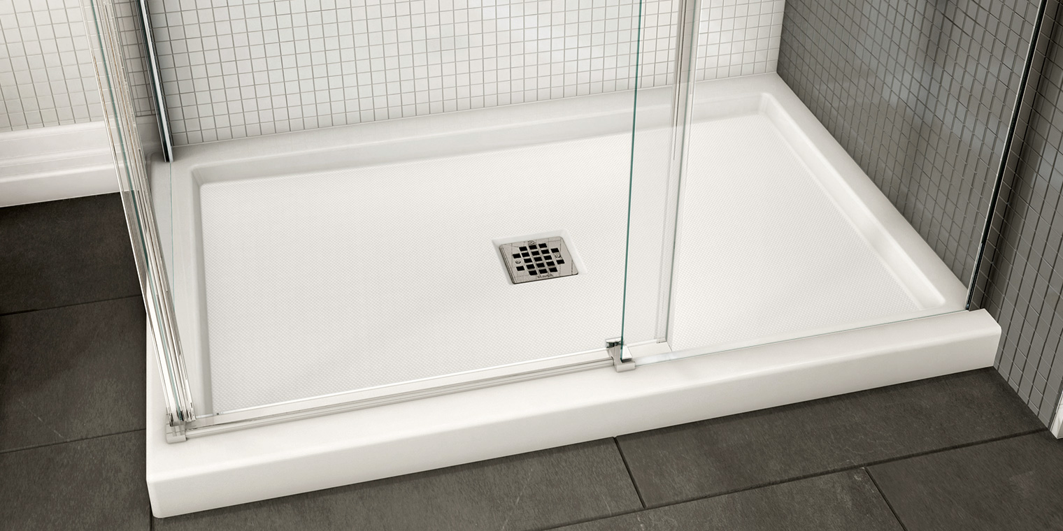 Woodbridge 36 in. L x 36 in. W Alcove Solid Surface Shower Pan Base with Center Drain in White with Matte Black Cover, White with Matte Black Drain