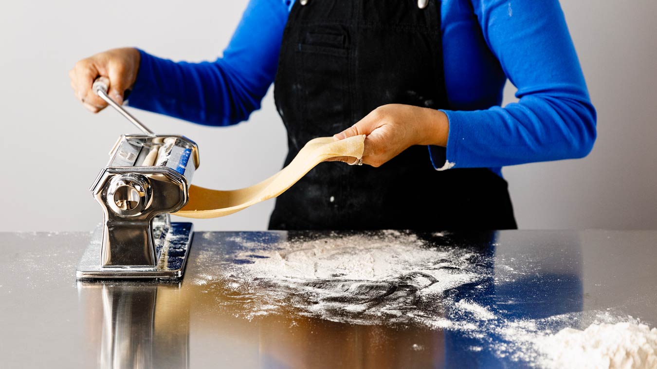 Amoretti Recipe: Homemade Pasta. Rolling dough.