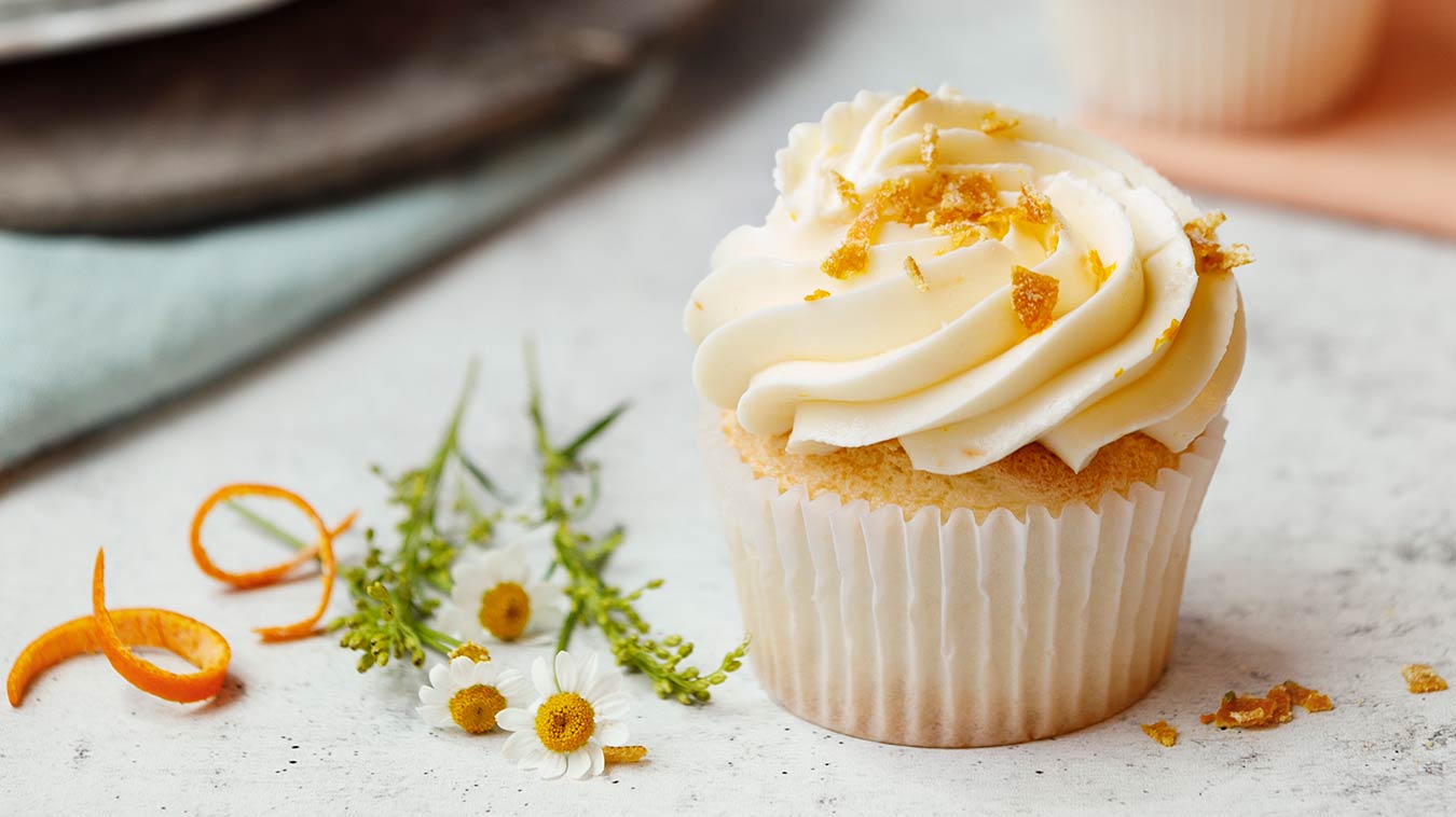 Amoretti Recipe: Candied Orange Peel on a cupcake