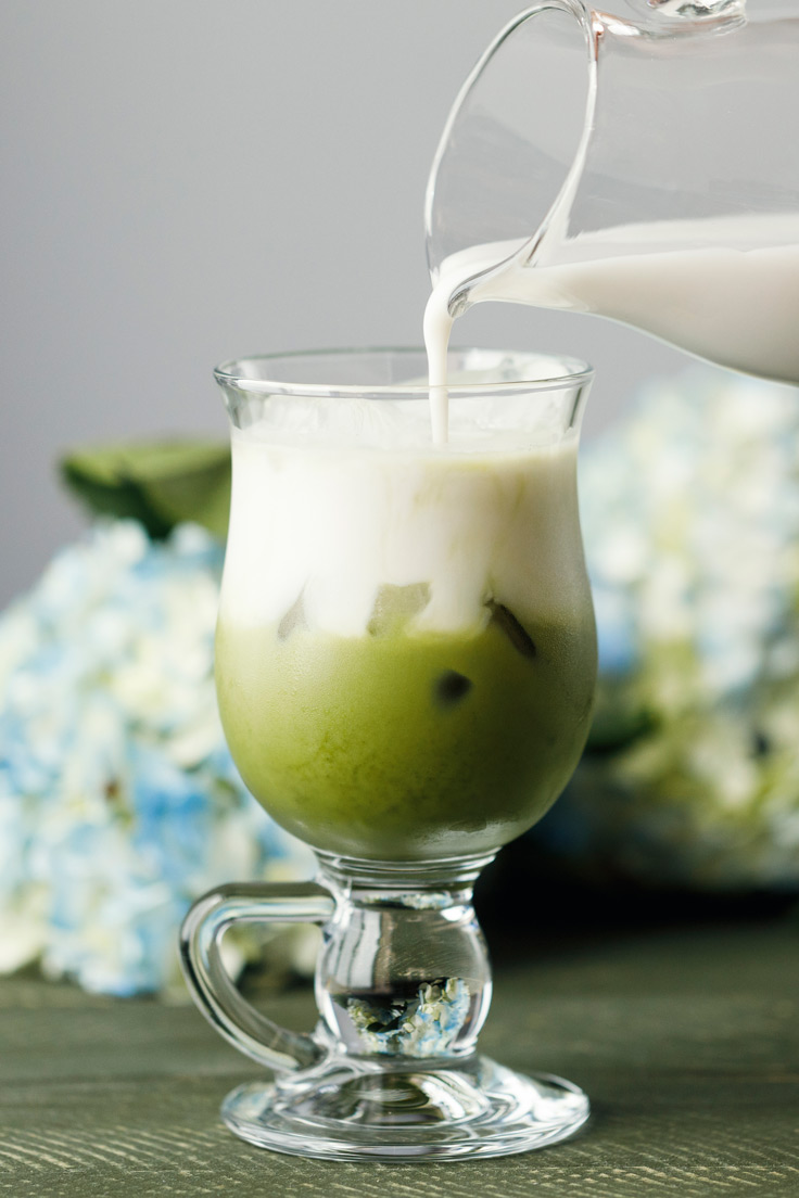 Amoretti Iced Coconut Matcha Recipe pouring milk