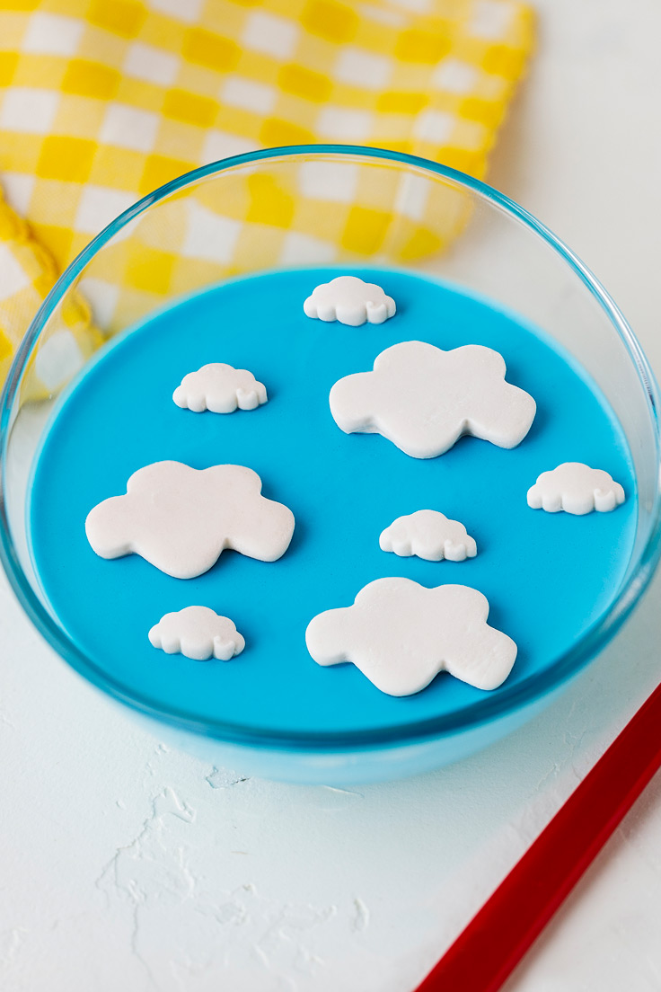 Amoretti Coconut Blue Raspberry Panna Cotta Recipe decorated with clouds