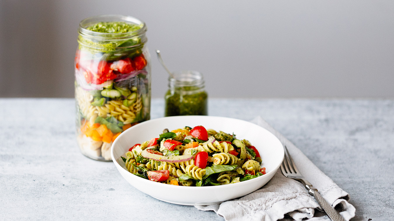 Amoretti Recipe: Arugula Pecan Pesto Pasta Salad
