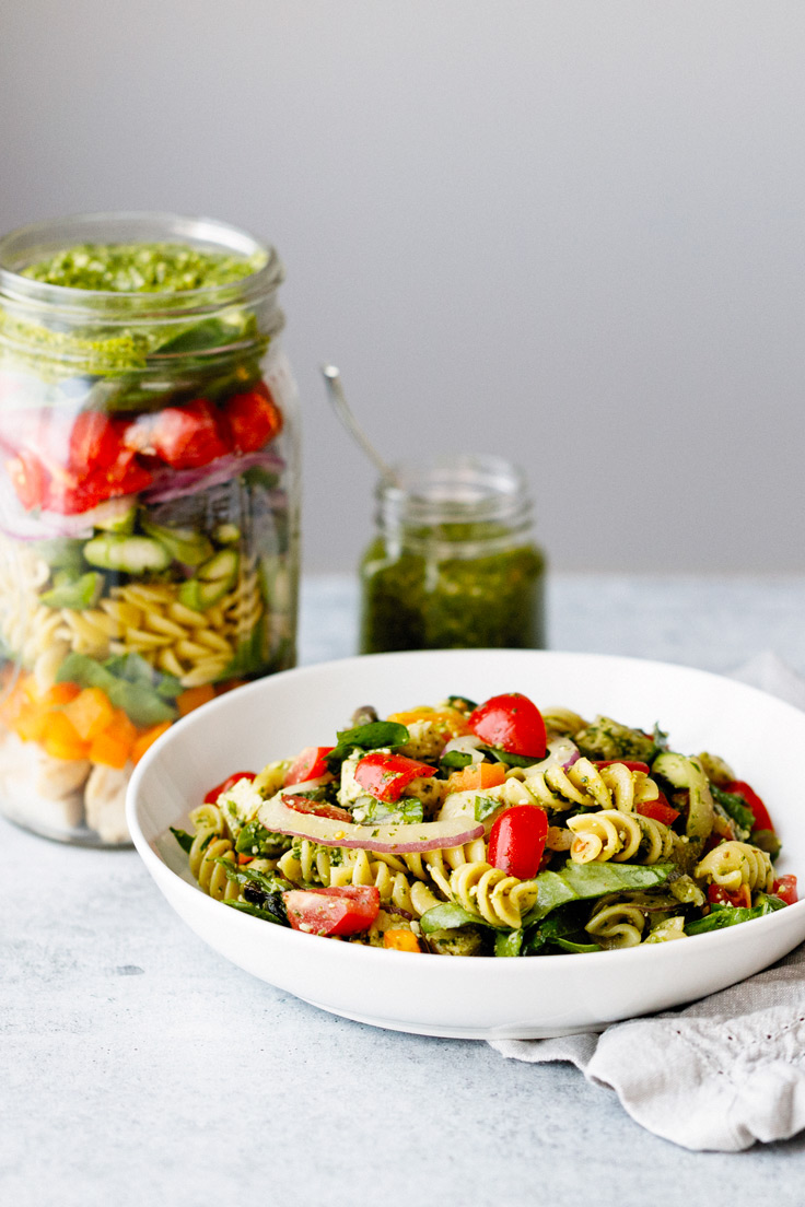 Amoretti Arugula Pecan Pesto Recipe on Pasta Salad