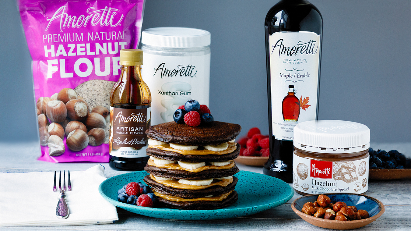 Amoretti Recipe: Gluten Free Hazelnut Pancakes with Hazelnut Praline Maple Syrup