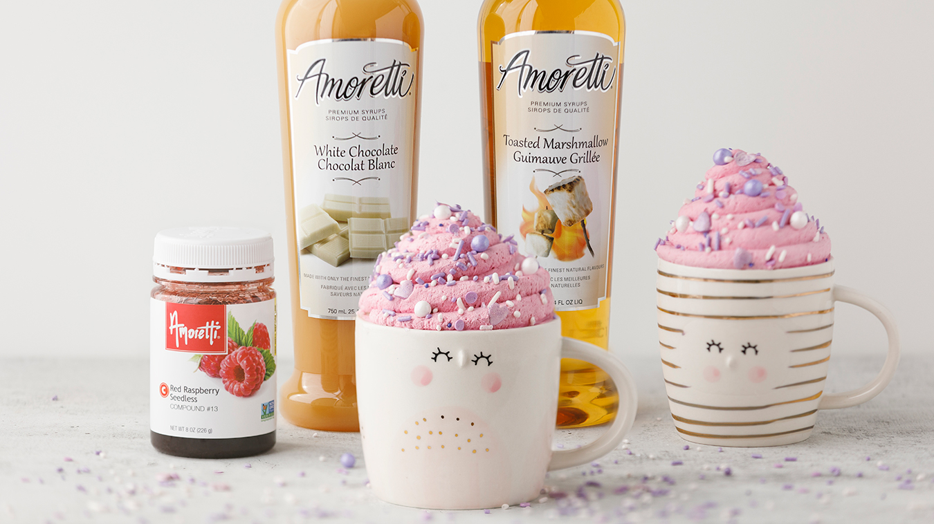 Amoretti Recipe: Raspberry Triple Hot Chocolate with Raspberry Compound and White Chocolate & Toasted Marshmallow Syrups