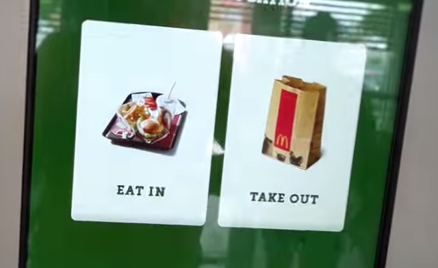 McDonalds Touchscreen: Eat in or takeout menu