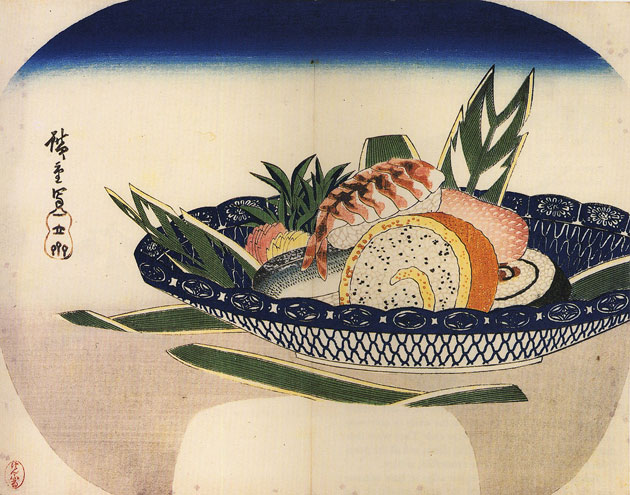 Sushi pintado por Hiroshige, na era Edo