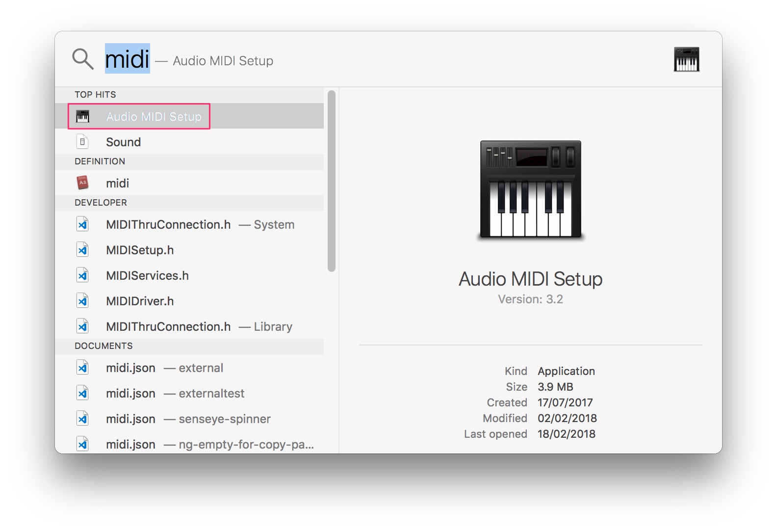 Audio Midi Setup in Spotlight