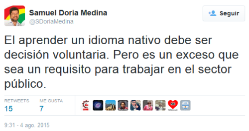 @SDoriaMedina: «El aprender un idioma nativo debe ser decisión voluntaria. Pero es un exceso que sea un requisito para trabajar en el sector público»