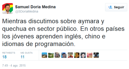 @SDoriaMedina: «Mientras discutimos sobre aymara y quechua en el sector público. En otros países los jóvenes aprenden inglés, chino e idiomas de programación»