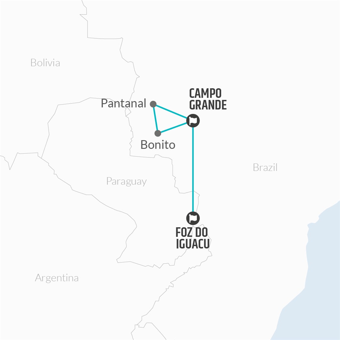 tourhub | Bamba Travel | Pantanal, Bonito & Iguazu Adventure 9D/8N (from Campo Grande) | Tour Map