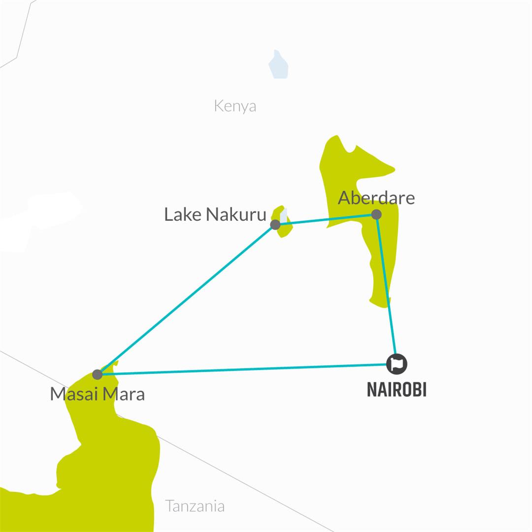 tourhub | Bamba Travel | Mzungu Safari 5D/4N (Masai Mara, Lake Nakuru & Aberdare) | Tour Map