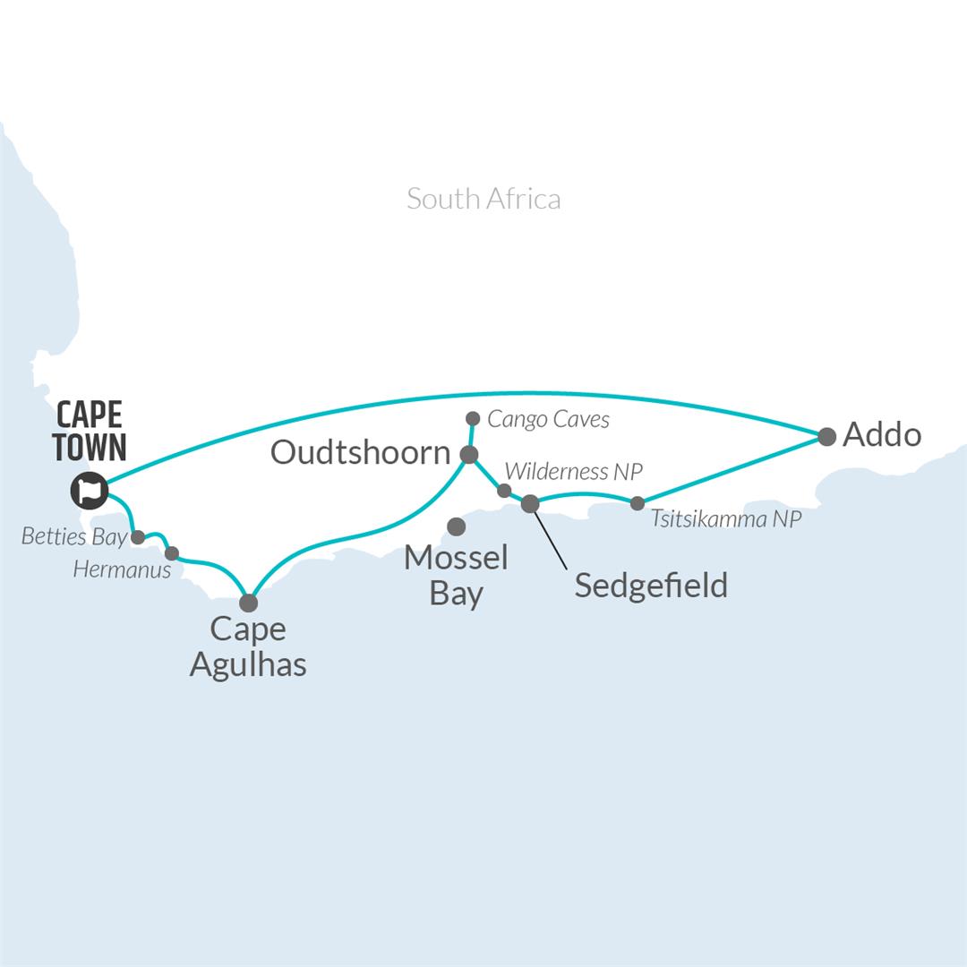 tourhub | Bamba Travel | Cape Town, Garden Route & Addo Adventure 10D/9N | Tour Map