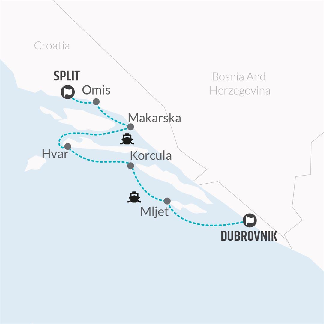 tourhub | Bamba Travel | Croatia Sailing Adventure 8D/7N (Dubrovnik to Split) | Tour Map