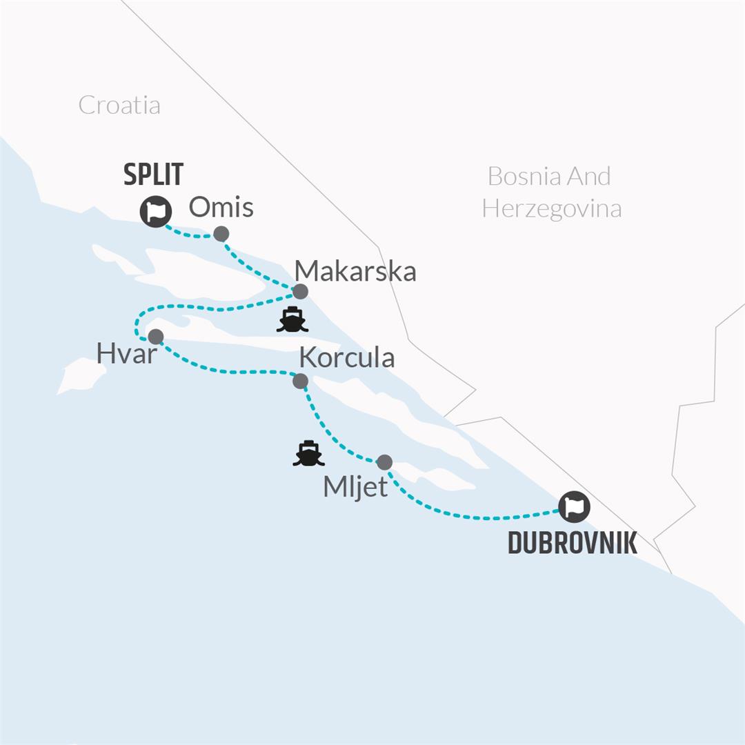 tourhub | Bamba Travel | Croatia Sailing Adventure 8D/7N (Split to Dubrovnik) | Tour Map
