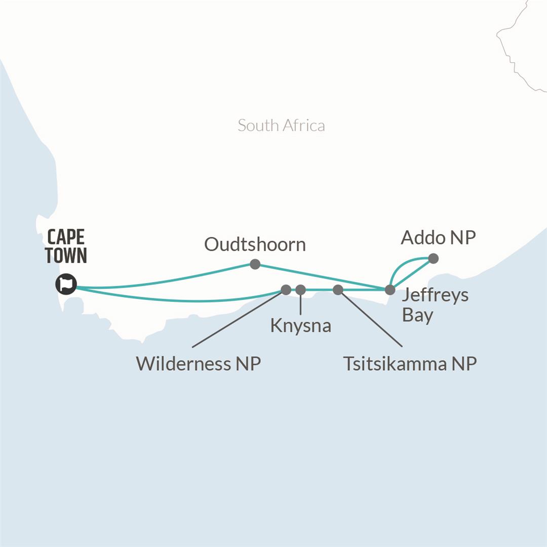 tourhub | Bamba Travel | Garden Route & Addo Adventure 5D/4N | Tour Map