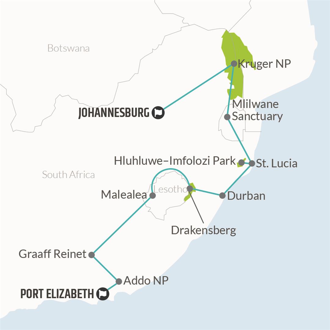 tourhub | Bamba Travel | Kruger, Eswatini & Lesotho Safari 14D/13N | Tour Map