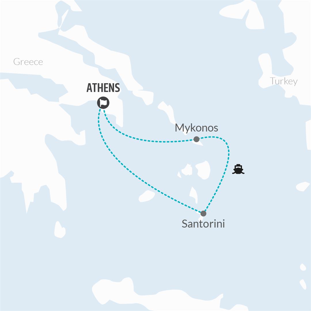 tourhub | Bamba Travel | Mykonos & Santorini Island Hopping Adventure 7D/6N | Tour Map