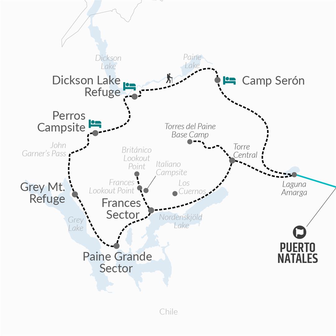 tourhub | Bamba Travel | Torres del Paine O Trek 8D/7N (Self-Guided) | Tour Map