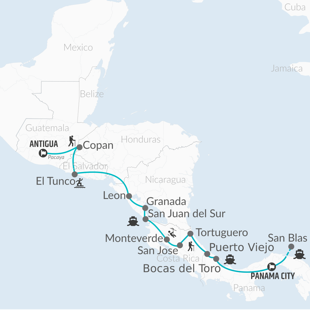 tourhub | Bamba Travel | Antigua to Panama City Travel Pass | Tour Map